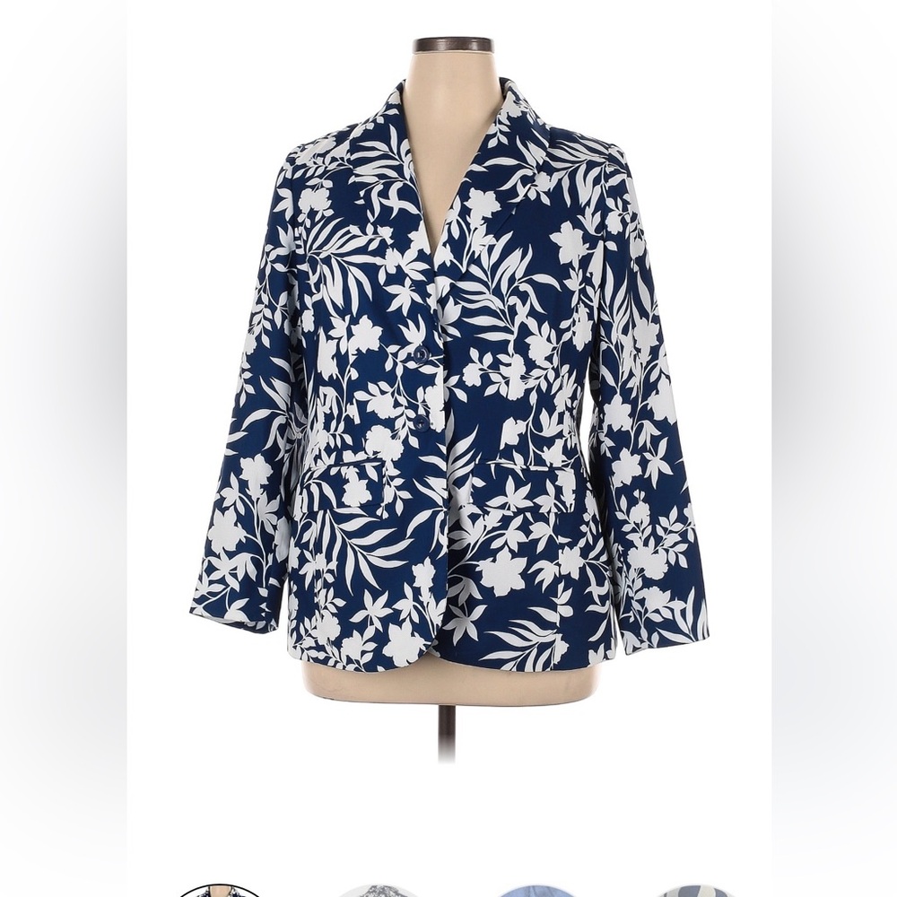Jessica London Solid Navy Satin-Look Blazer